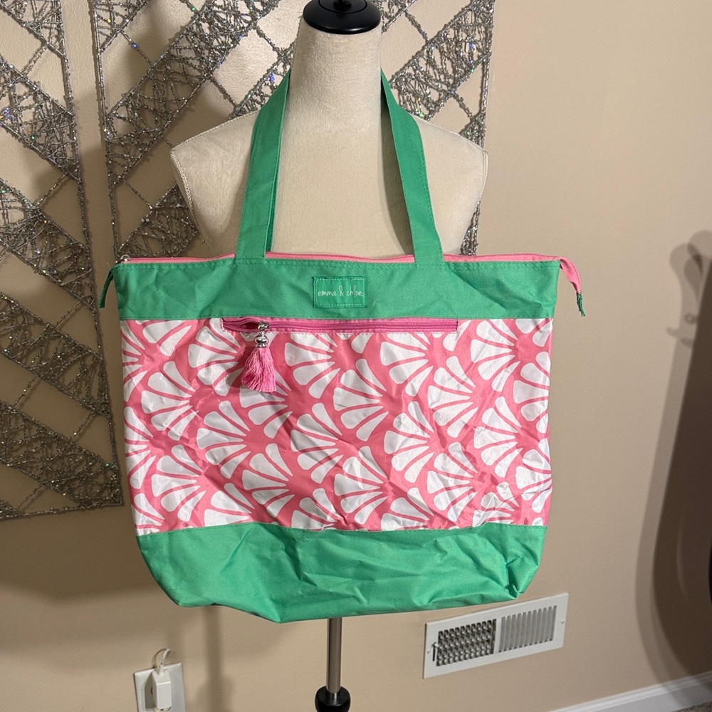 Emma and Chloe Green and Pink Patterned Tote